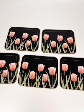 Set of 5 vintage tulip coasters with cork bottom by Dansk